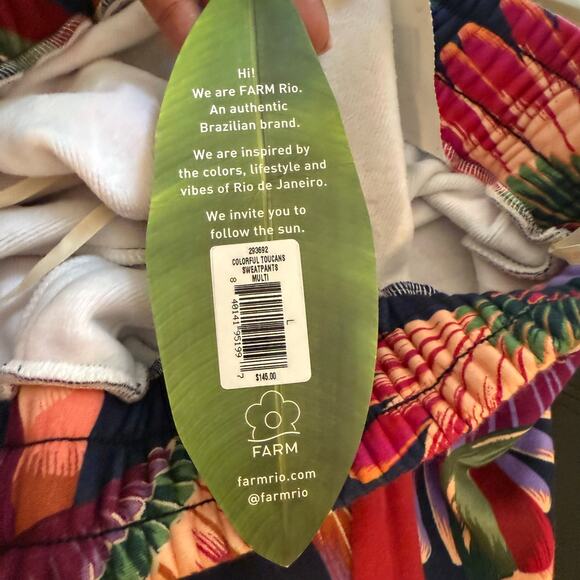 Farm Rio Toucan Fleece Lined Jogger Women's Large Multicolored Burgundy NEW - Picture 6 of 9